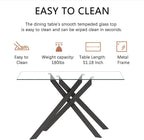 51" Rectangular Glass Dining Table Modern Kitchen Glass Top Table for 4 with Black Metal Legs, Clear Dining Table Kitchen Table for Home Office Dining Room