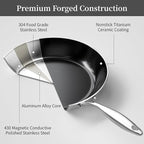Stainless Steel Frying Pan Set with Lid 8.6inch and 12inch Titanium Ceramic Nonstick Frying Pan Kitchen Cookware Set Skillet with Stay-Cool Handle Non Toxic PFOA Free Suitable for All Stove