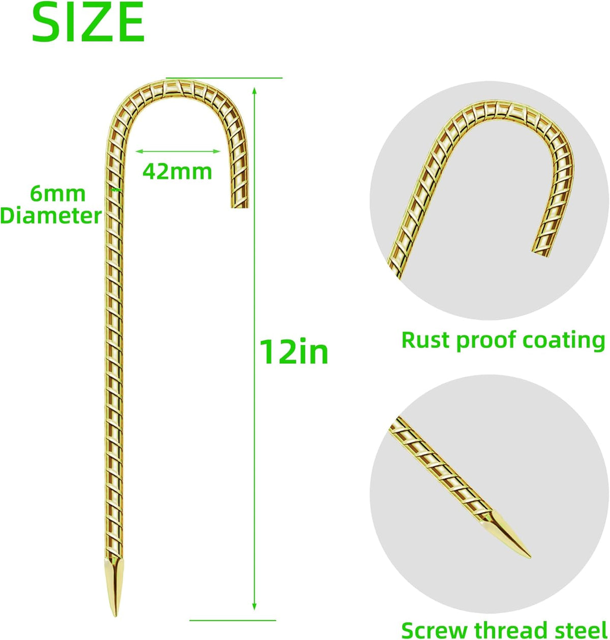 40 Pack 12 Inch Rebar Stakes Anti-Rust Galvanized Steel J Shape Hook Strong Ground Anchors for Tents, Position Kits, Fences, Trampolines Landscape Fabric for Farm Garden