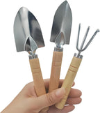 3 Pcs Mini Garden Tools Set Small Tiny Shovel Trowel and Hand Rake with Solid Wood Handle Indoor Gardening Tools for Pot Plants Succulent Bonsai