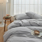 FACE TWO FACE Bedding Duvet Cover Set100% Washed Cotton Duvet Cover Linen Like Textured Breathable Durable Soft Comfy(California King, Lavender Grey)