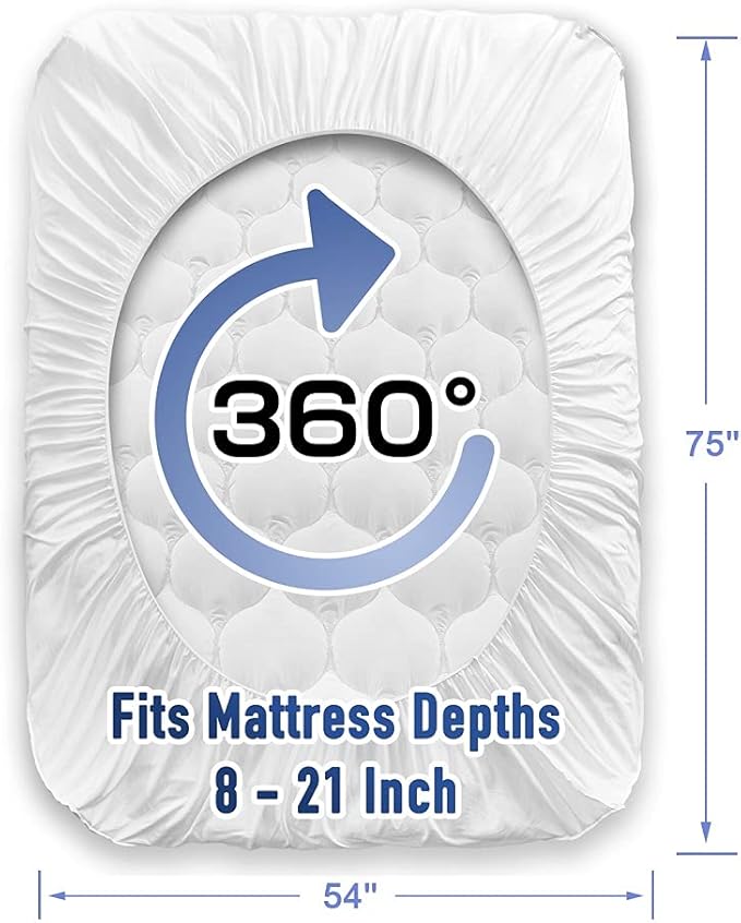 MATBEBY Bedding Quilted Fitted Full Mattress Pad Cooling Breathable Fluffy Soft Mattress Pad Stretches up to 21 Inch Deep, Full Size, White, Mattress Topper Mattress Protector