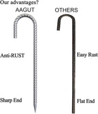 AAGUT Rebar Stakes 32 Pack 12'' Ground Stakes 3/8" Heavy Duty J Hook Anchors, Plant Support Garden Spikes Anti Rust Galvanized for Chain Link Fence