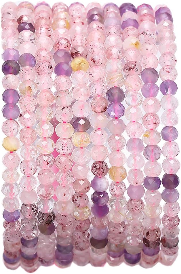 Faceted Natural Purple QuartzRutilated Crystal Stone Rondelle 3x4mm Loose Semi Gemstone Beads for Jewelry Making 38cm