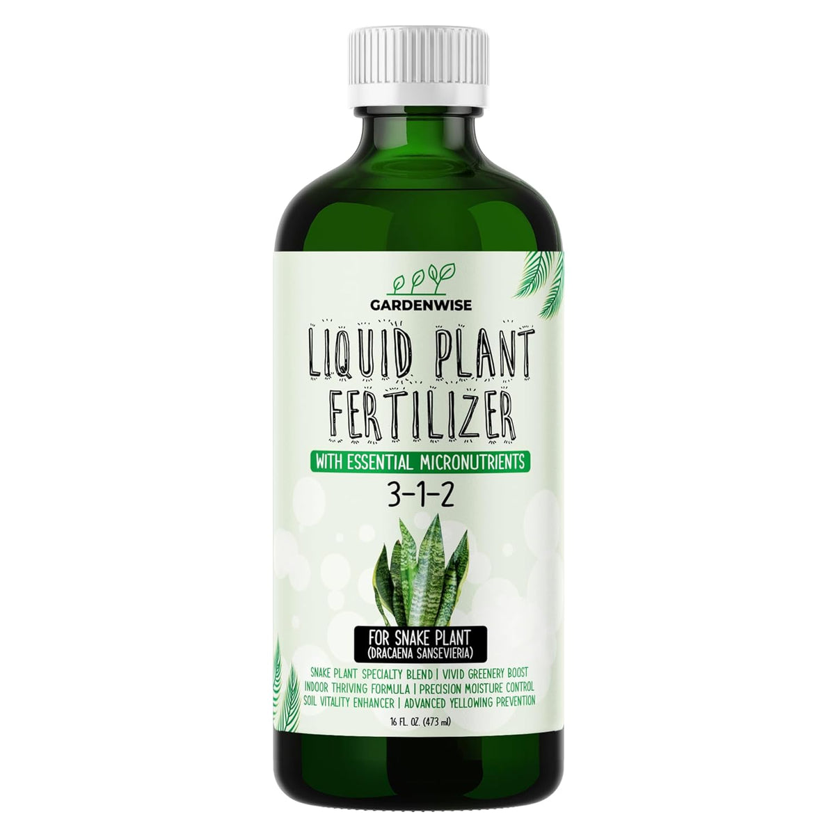 3-1-2 Liquid Fertilizer Concentrate with Micronutrients - Ideal Snake Plant Food for Sansevieria (Dracaena trifasciata), Indoor Plant Care (32 OZ)