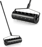 S AFSTAR 21" Manual Lawn Aerator, Heavy Duty Rolling Aerator Lawn Tool Filled Sand Stone with 51" Detachable Handle & Tine Spikes for Soil Loosening, Push Grass Aeration for Garden Yard, Black
