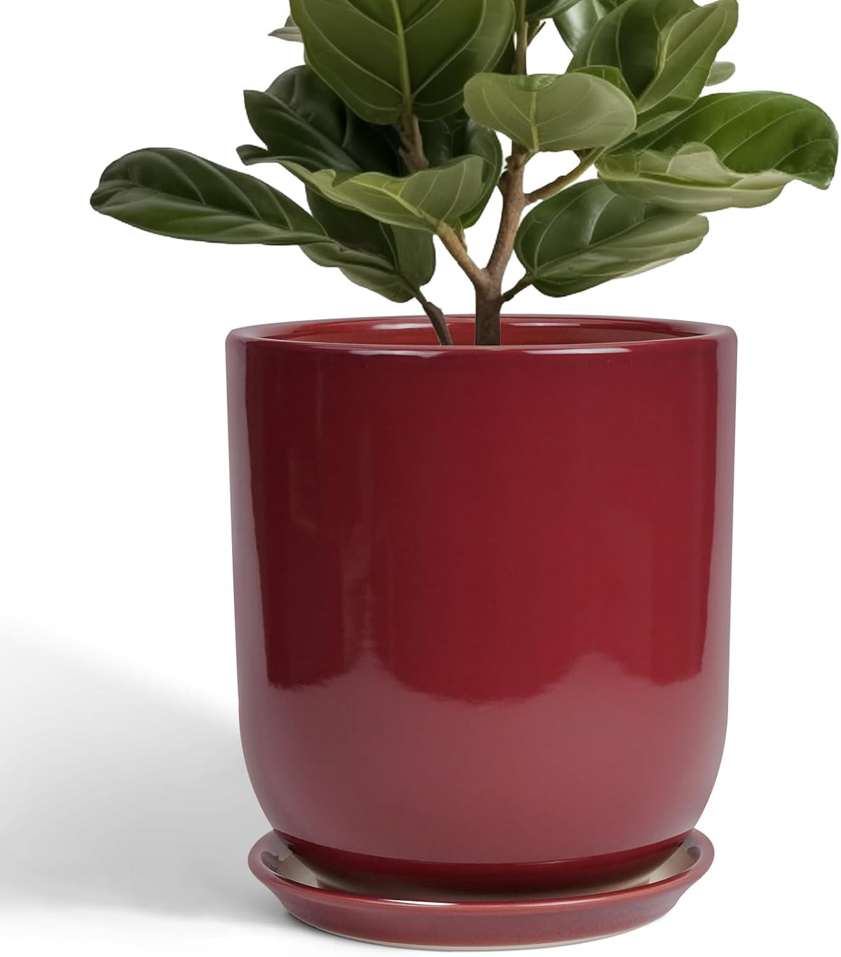 Ceramic Planter for Plants - 10 Inch Plant Pot Indoor with Drainage Hole and Saucer Modern Large Outdoor Planter Flower Pot for Home Decor Red