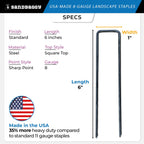 Sandbaggy USA Made 6-inch Landscape Staples - Garden Stakes - Landscaping Fabric, Netting, Sod, Artificial Turf (Extra Heavy Duty, 1000)