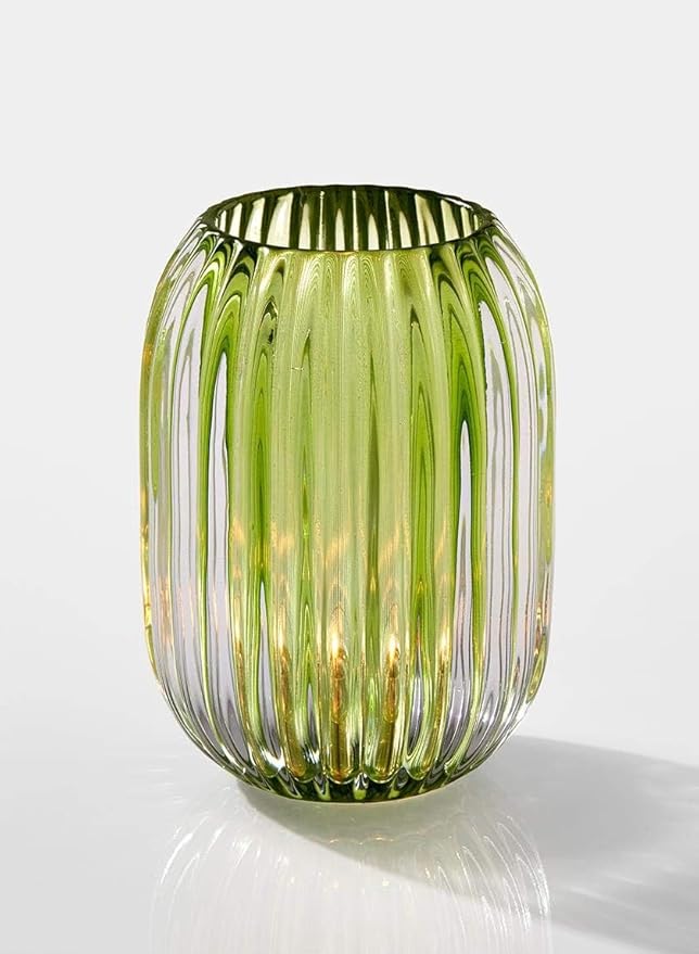 Serene Spaces Living Green Optical Glass Votive Holder, Perfect for Weddings and Home Décor, Measures 5" Tall and 3.5" Diameter, Set of 12