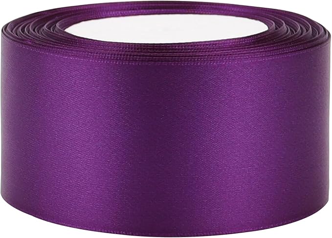 Purple Solid Satin Ribbon 2 Inch 25 Yards Solid Polyester Fabric Ribbon for Gift Wrapping Wedding Christmas Baby Shower Birthday Party Decoration Handmade Immortal Flower Craft
