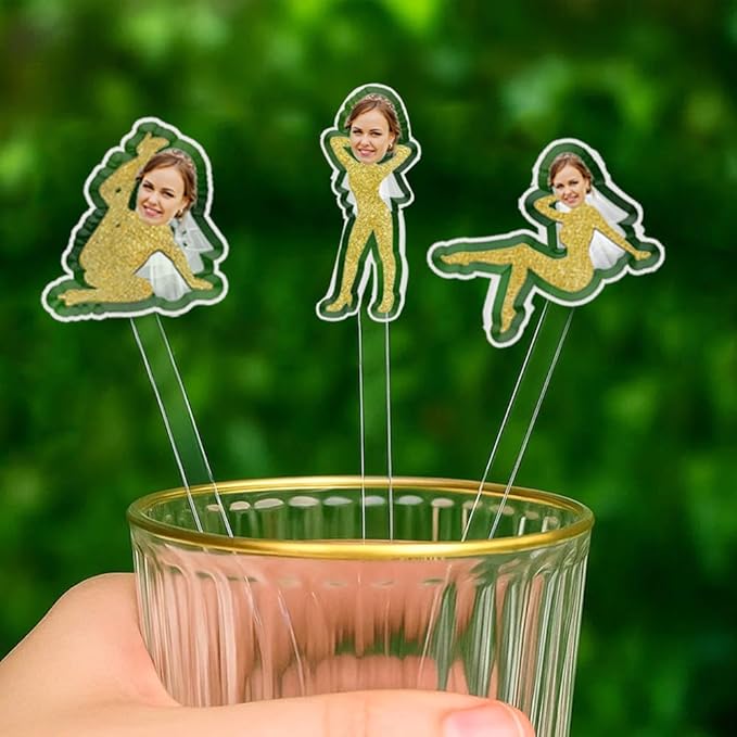 Personalized 50 pcs Double-Sided Wedding Stir Stick, Custom Bride Face Dancers Stir Stick, Acrylic Cocktail Stirrers, Wedding Drink Stirrers,Bridal Shower Gifts, Bachelorette Party Gifts
