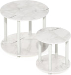 Furinno Turn-N-Tube Simple Design 2-Tier Round Wooden Small Coffee Table, Marble White
