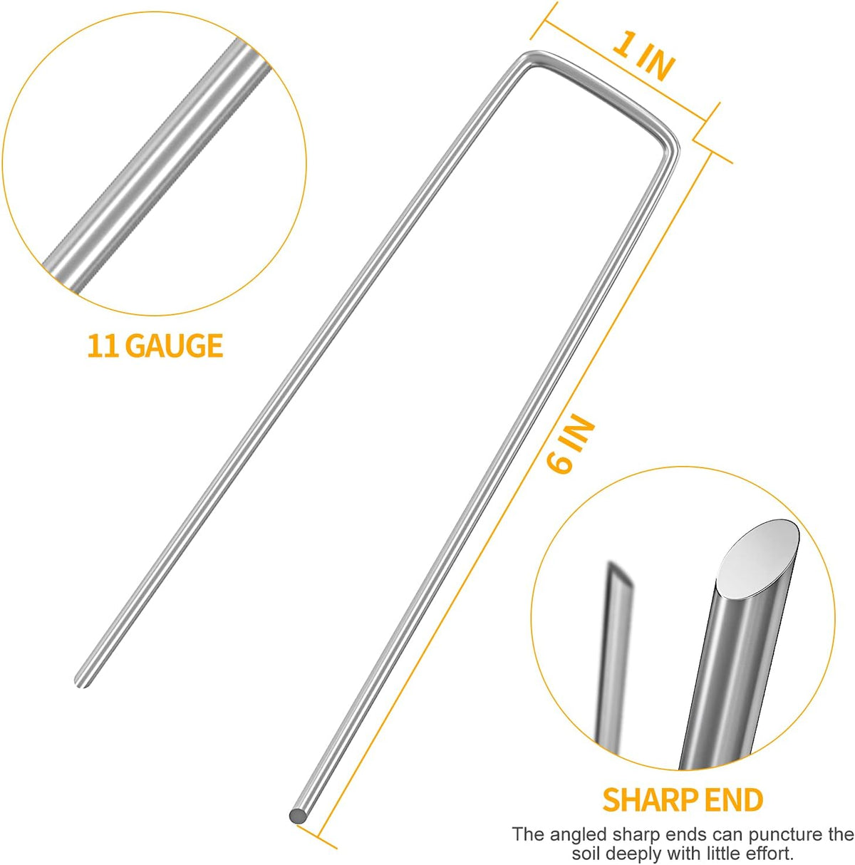 WAENLIR 6 inch 100 Pack Garden Staples Galvanized Landscape Stakes, Heavy Duty Fence Stakes Sod Pins for Securing Weed Fabric Barrier,Ground Cover, Artificial Turf,Dog Fence