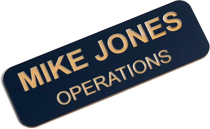 Custom Engraved Name Tag Badges – Personalized Identification with Pin or Magnetic Backing, 1 Inch x 3 Inches, Black/Gold