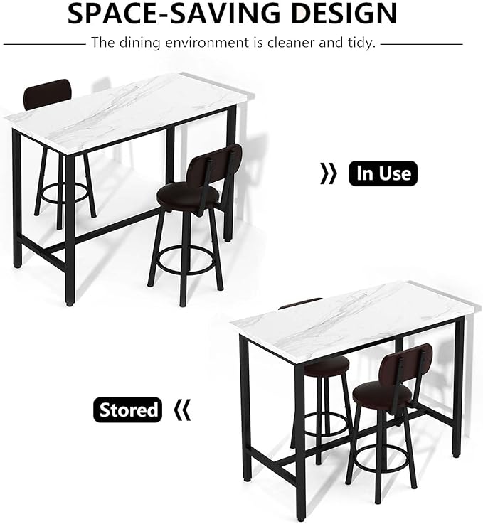 Dining Table Set, 47.2" Rectangle Faux Marble Table with 2 PU Upholstered Backrest Chairs, 3-Piece Kitchen Dining Room Set for Small Spaces, Kitchen Furniture, White