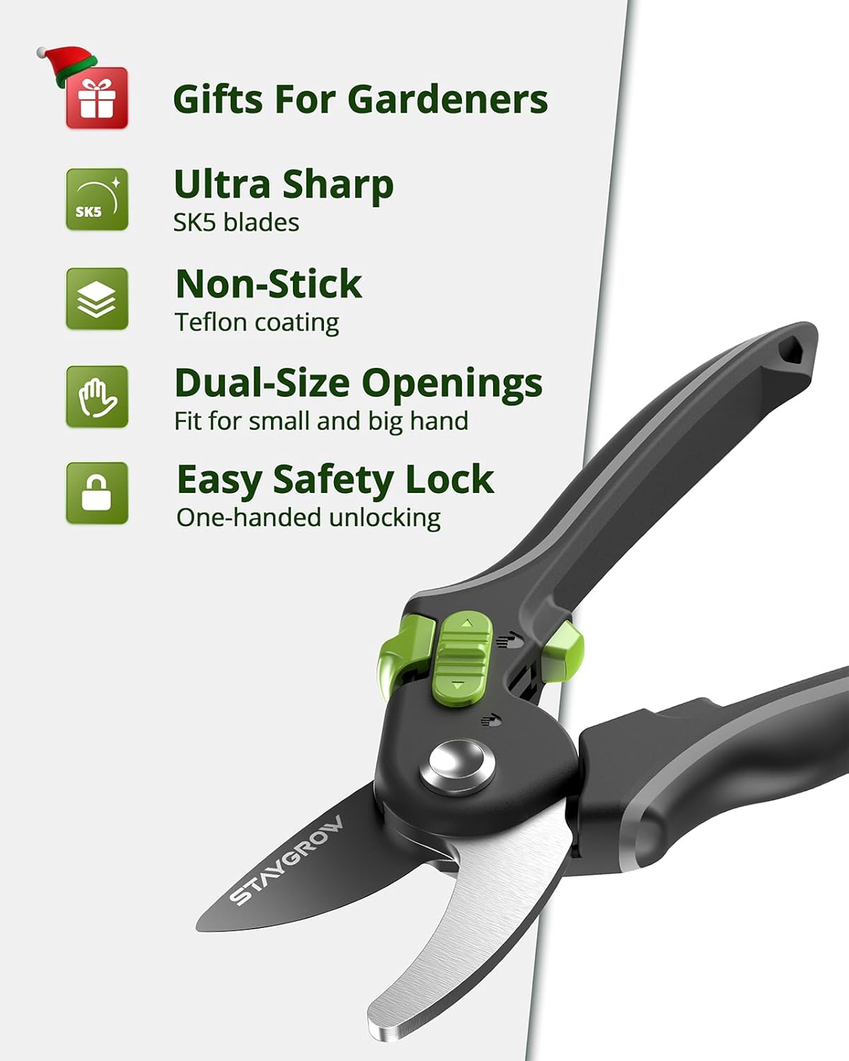 Garden Shears Set: 8.5" Bypass Pruning Shears & 6.5" Straight Trimming Scissors, Ultra-Sharp Garden Scissors with Stainless Steel Blades, Safety Lock, Gardening Gifts for Women Men, 2 Pack