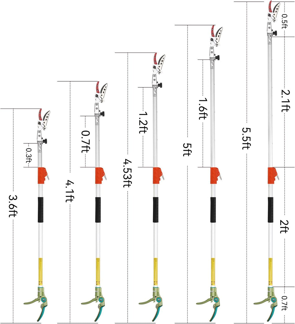 Extendable Tree Cutter, 3.67-5.45 FT Telescopic Pole Pruner, Lightweight Aluminum Handle, Teflon-Coated Blade, Cuts Up to 1/2 Inch, Ideal for Fruit Picking & Tree Branch Cutting | LFX101