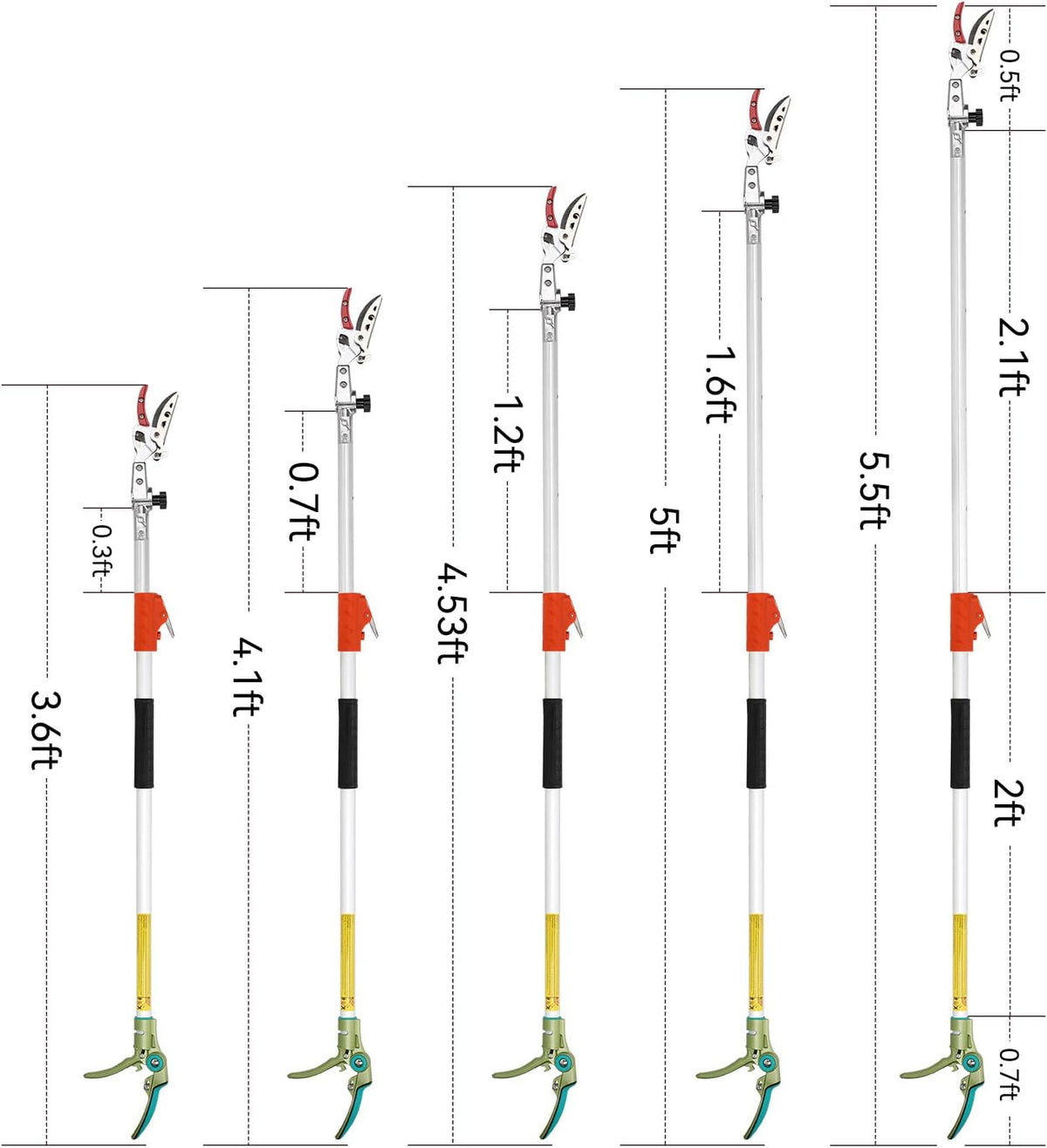 Extendable Tree Cutter, 3.67-5.45 FT Telescopic Pole Pruner, Lightweight Aluminum Handle, Teflon-Coated Blade, Cuts Up to 1/2 Inch, Ideal for Fruit Picking & Tree Branch Cutting | LFX101