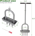 Walensee Lawn Aerator Coring Tool with Soil Core Storage Tray, 38.2" Manual Yard Plug Aerator with 3 Tines, Grass Aeration Gardening Tool with Cleaning Tool for Lawn Care and Compacted Soil