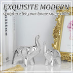 A Pair Elephant Statue Home Decor,Modern Style Figurines,Sculpture for Office Desktop Bookshelf Living Room (Ceramics Silver)