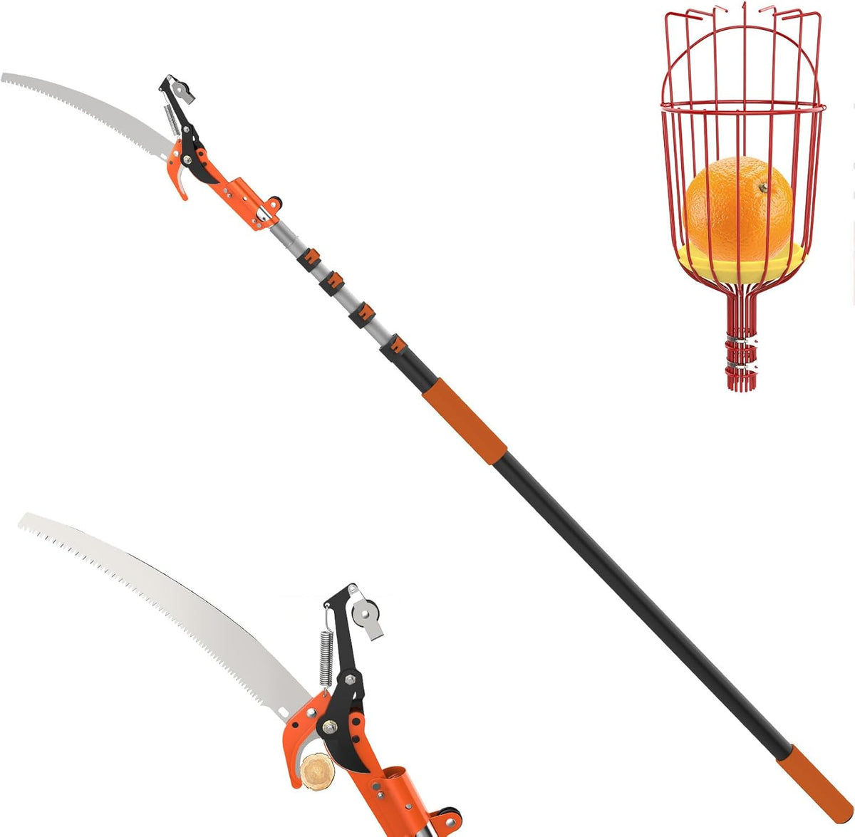 26FT Tree Trimmer, Manual Pole Saw with 5-20FT Extension Pole, Fruit Picker for Orange Lemon Mango Avocado Guava Fruit Picking