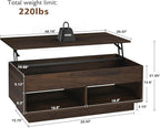 HOMMPA LED Lift Top Coffee Table and TV Stand Set of 2,Modern LED Entertainment Center with Power Outlets for up to 70" TV, Coffee Table with Hidden Compartment & 2 Open Shelve Walnut