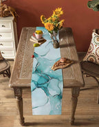 Turquoise Marble Cotton Linen Table Runner for Dining Kitchen, Wedding Outdoor Party Tablerunners Decoration, Nature Marble Crack Country Retro Dresser Scarf Coffee Tablecloth Runners 13x36 Inches
