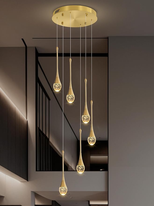 H86 Pendant Lights Kitchen Island 6-Lights Pendant Chandelier for Dining Room Hallway Stairwell,LED Dimmable 2700K-6000K