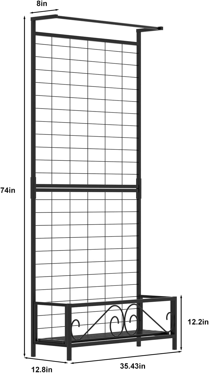 Zhongma Metal Planter with Trellis Raised Bed with Trellis for Vine Climbing Plants Flowers(12.8 x 35.43 x 74 in), 74 Inch Height Privacy Screen with Hanging Plant Pot Shelf
