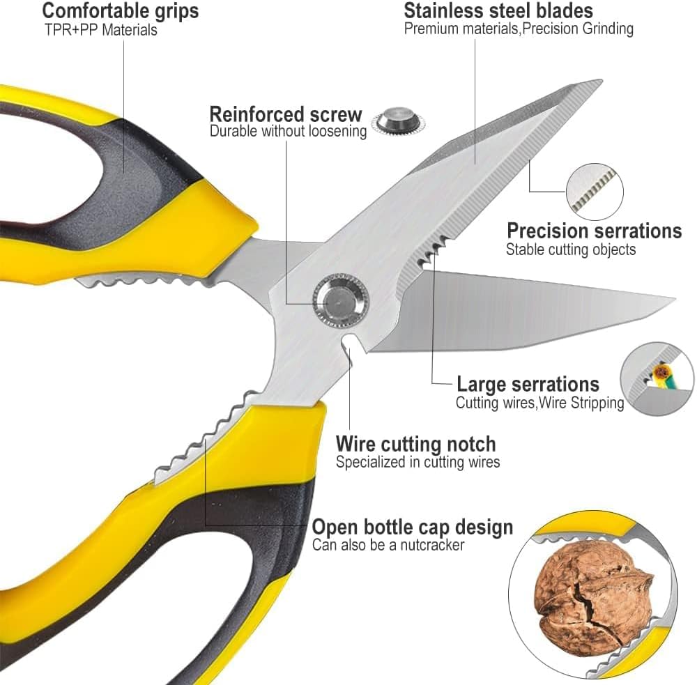 Ultra Sharp Stainless Steel Shears, Heavy Duty Scissors with Protective Cover, All Purpose Carpet Shears, Easy Cutting Cardboard, Leather, Fabric, Wires