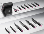 Knife Set - 15 PCS Kitchen Knife Set with Built-in Knife Sharpener Block - Stainless Steel Knife Block Set - Dishwasher Safe, Elegant Box for Men Women, Pink