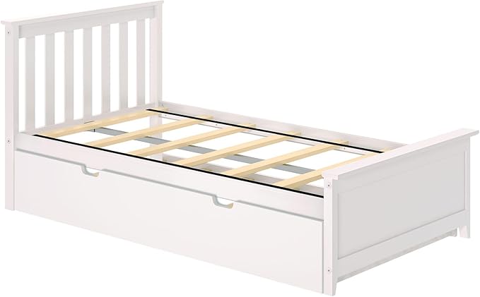 Max & Lily Twin Bed, Wood Bed Frame with Headboard For Kids with Trundle, Slatted, White