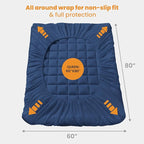 MATBEBY Queen Size Mattress Pad - Cooling Breathable Mattress Topper, Quilted Fitted Mattress Protector, Pillow Top Mattress Cover with 8-21" Deep Pocket, Machine Washable, Navy Blue, 60x80 Inches