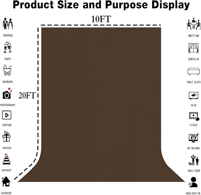 10x20FT Large Brown Screen Backdrops for Photography,High Density, Wrinkle Resistant, Photo Video Studio, Party, Events Product Shooting Props
