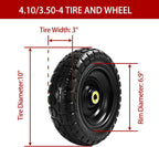 10" Solid Tires (4-Pack) - 4.10/3.50-4 Flat-Free Replacement Wheels for Gorilla Carts, Wheelbarrows, Garden Carts & Utility Wagons - 5/8" Axle Bore 2.1" Hub