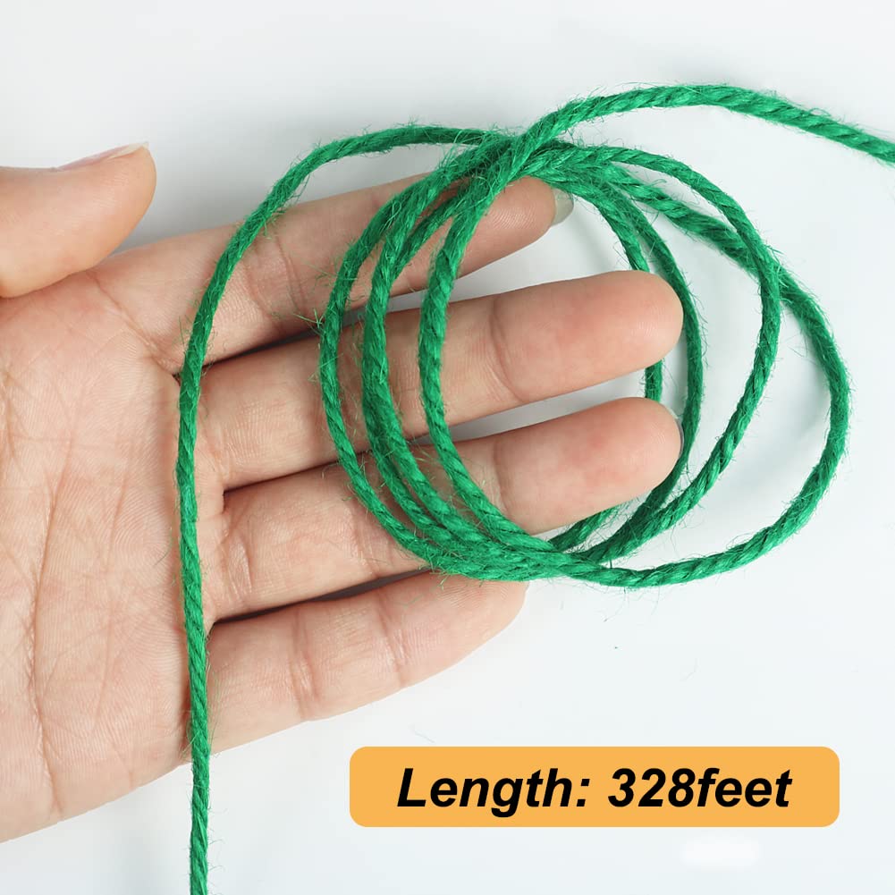 Tenn Well 328ft 3mm Jute Garden Twine Green Heavy Duty for Plants