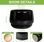G EPGardening Small Ceramic Planter - 4 Inch Succulent Pots with Drainage Hole & Sacuer, Flower Pots for Indoor Outdoor Plants, Modern Decorative Round Planter, Room Decor, House Warming Gifts, Black