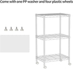 Small 3 Tier Shelves Storage Wire Shelving Unit Metal Shelf Adjustable Organizers Storage Shelving with Wheels for Bathroom Laundry Room Kitchen Pantry12”D x 18”W x 30.7”H White
