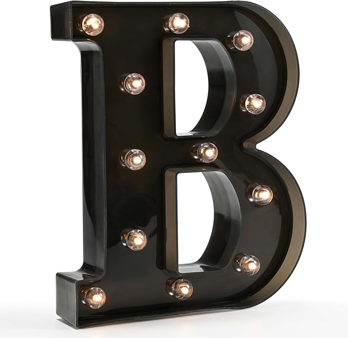 Light Up Black Alphabet Marquee Letters Sign LED Marquee Number Lights Sign for Night Light Home Bar Christmas Lamp Birthday Party Wedding Decorations B