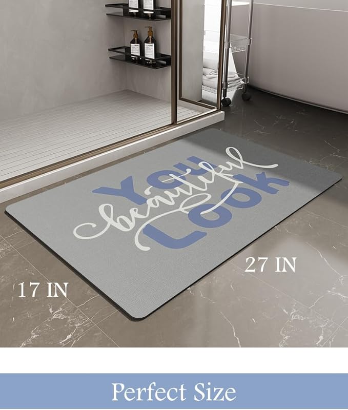 MontVoo-Bath Mat-Bathroom Mat Rug Non Slip Super Absorbent Stain Resistant Quick Dry Thin Bathroom Rug-Bath Mats for Bathroom Floor Bathtub Vanity-Bathmat Bath Rug Easy Care 17"x27" Blue-Look