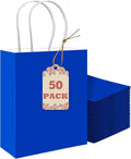 qiqee 50-Packs Gift Bag with Handles Bulk Diamond Blue Paper Bags Multiple Uses (8.3"x3"x6" Small Size)
