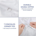 Kotton Culture 100% Washed Cotton Duvet Cover Set Queen Size - 600 Thread Count Comforter cover, Soft Linen Feel, Luxury,3-Pc Set with Zipper Closure & Corner Ties (Washed Cotton White,Queen 90"x 90")