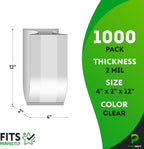 Gusseted Plastic Bags, 4 x 2 x 12 Inches. Pack of 1000 Clear Gusseted Poly Bags. 2 Mil Polyethylene Flat Bottom Bag with Side Gusset. Plastic Bread Bag. Clear Baggies for Treats
