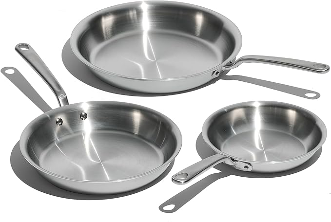 Made In Cookware - 3-Piece (Includes 8",10",12") Stainless Frying Pan Set - 5 Ply Stainless Clad - Professional Cookware - Crafted in USA - Induction Compatible