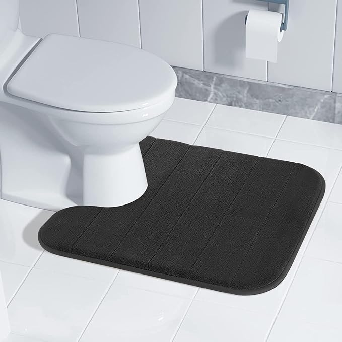 Yimobra Memory Foam Toilet Bath Mat U-Shaped, Soft and Comfortable, Super Water Absorption, Non-Slip, Thick, Machine Wash and Easier to Dry for Bathroom Commode Contour Rug, 24 X 20 Inches, Black