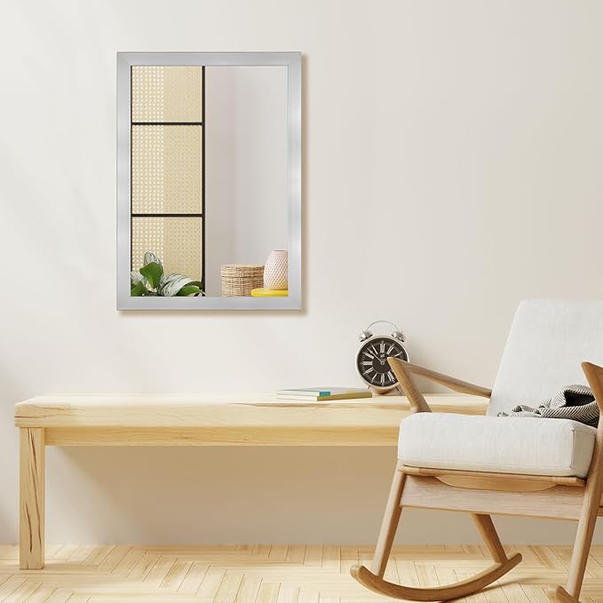 Ruomeng Bathroom Mirror 24" x 36" Rectangular Wall Mirror for Over Sink Feamed Mirror for Entryway, Bedroom, Living Room, Nickel