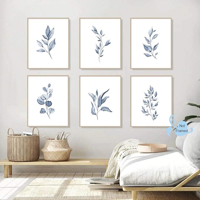 XUOIAYNB Watercolor Minimalist Leaves Wall Art Print- Living Room or Bedroom Decor, Modern Botanical Plant Canvas Print (Set of 6), Unframed, 8X10 inch 2