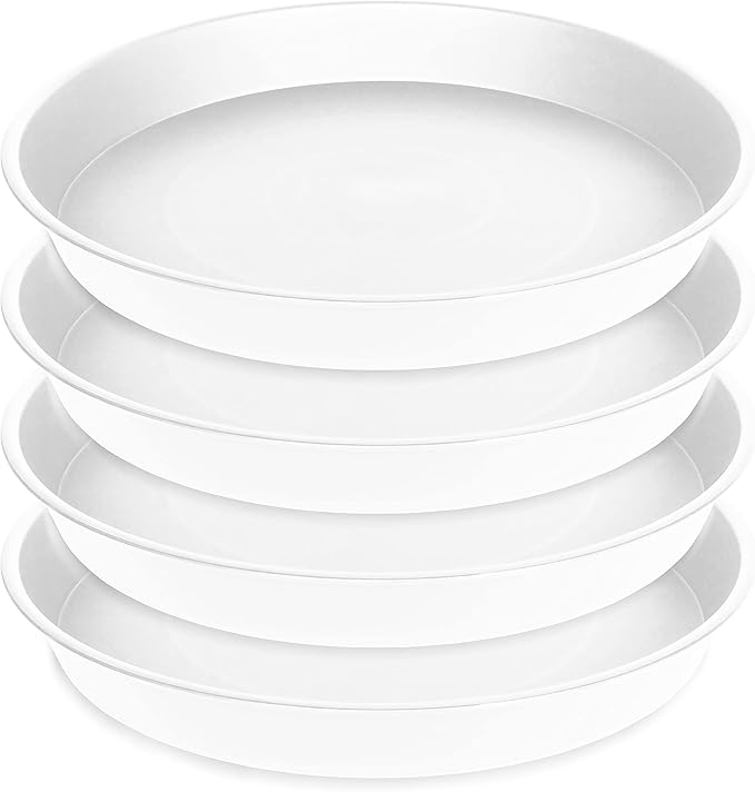 4 Pack of 17 inch Plant Saucer, 2.3" Depth Tray, Large Deep Garden Plastic Flower Planter Plant Trays for Indoors Outdoor Bath Bath (17", Creamy White)