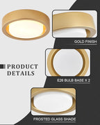 13 Inch Flush Mount Ceiling Light,Gold Finish Plate with Frosted Glass Shade,Round Ceiling Lighting Fixture for Hallway Bedroom Closet Livingroom Kitchen Stairwell (Gold)