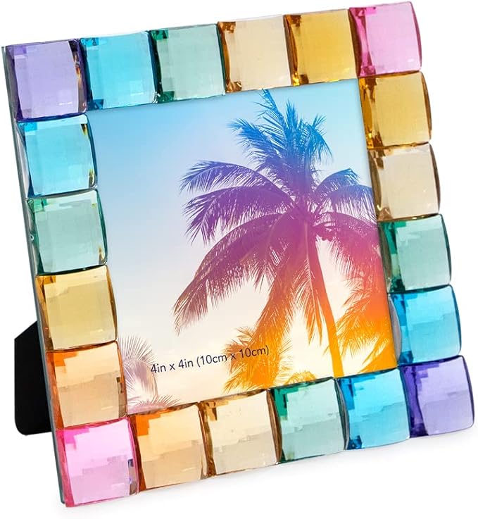 Isaac Jacobs Decorative Sparkling Jewel Picture Frame, Photo Display & Home Décor (4x4, Rainbow)